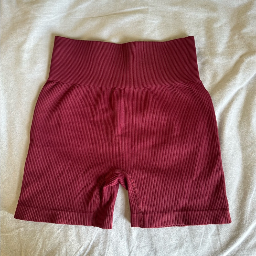 burgandy red biker gym shorts